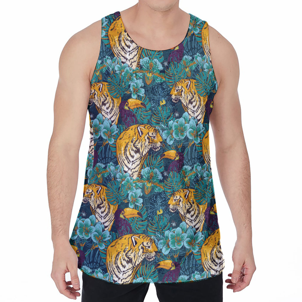 Tiger And Toucan Pattern Print Men's Velvet Tank Top