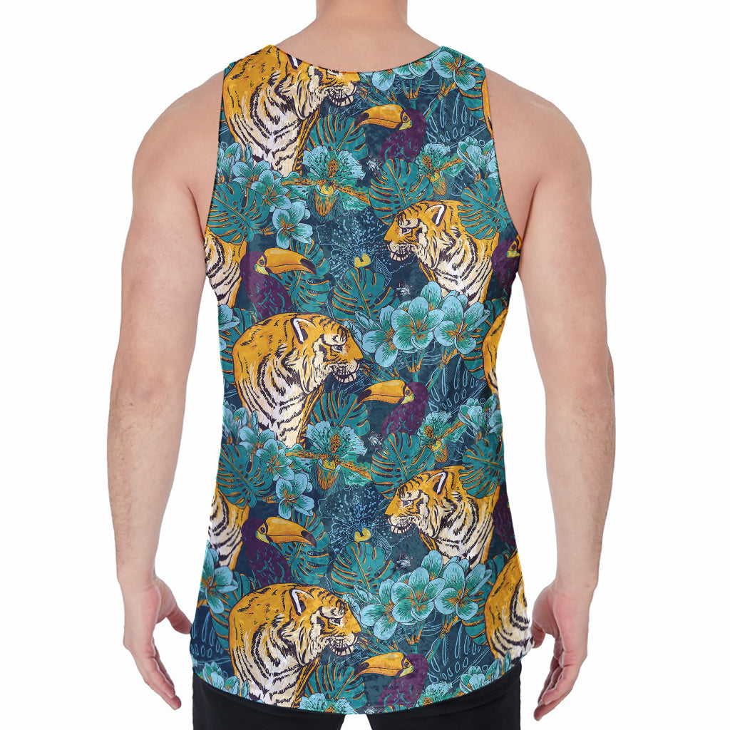 Tiger And Toucan Pattern Print Men's Velvet Tank Top