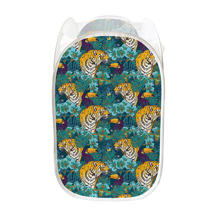 Tiger And Toucan Pattern Print Mesh Laundry Hamper