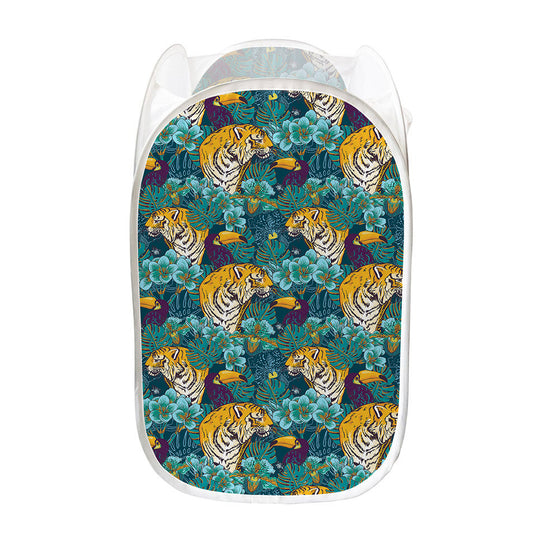 Tiger And Toucan Pattern Print Mesh Laundry Hamper