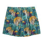 Tiger And Toucan Pattern Print Mesh Shorts