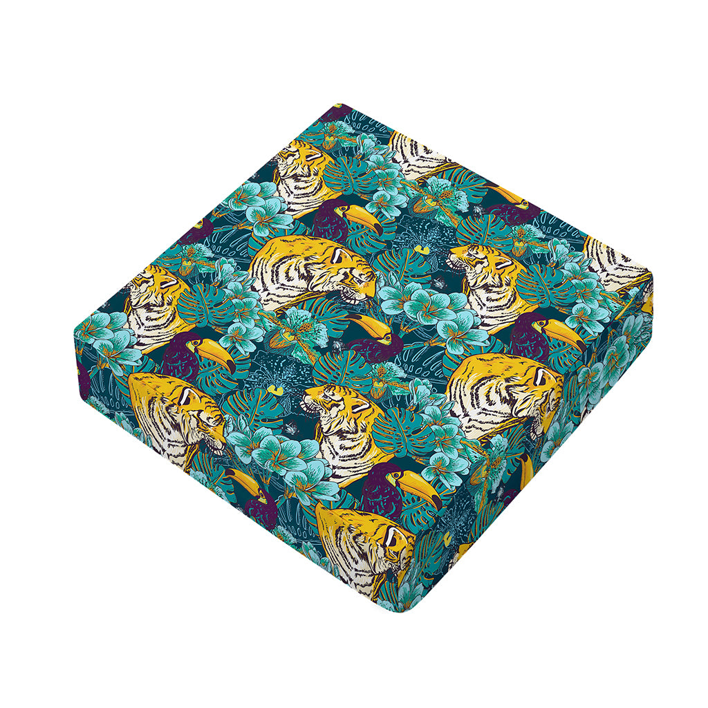 Tiger And Toucan Pattern Print Outdoor Seat Cushion Cover