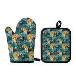 Tiger And Toucan Pattern Print Oven Mitt And Pot Holder Set