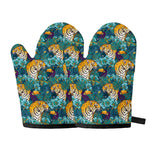 Tiger And Toucan Pattern Print Oven Mitts