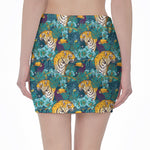 Tiger And Toucan Pattern Print Pencil Mini Skirt