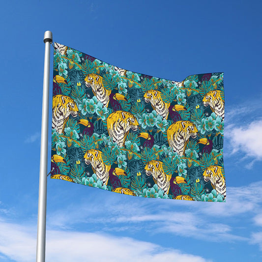 Tiger And Toucan Pattern Print Polyester Flag