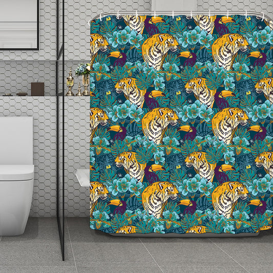 Tiger And Toucan Pattern Print Polyester Shower Curtain