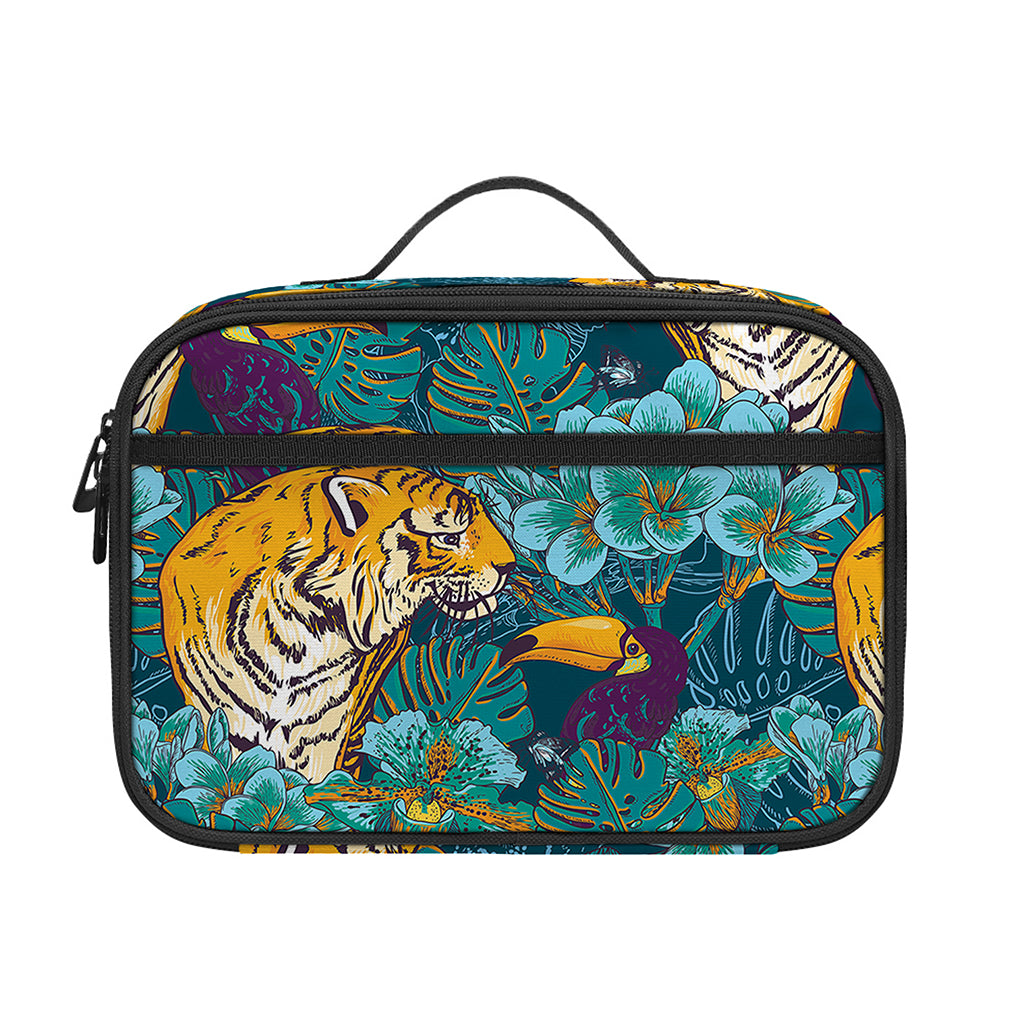 Tiger And Toucan Pattern Print Portable Lunch Bag