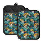Tiger And Toucan Pattern Print Pot Holders With Pocket