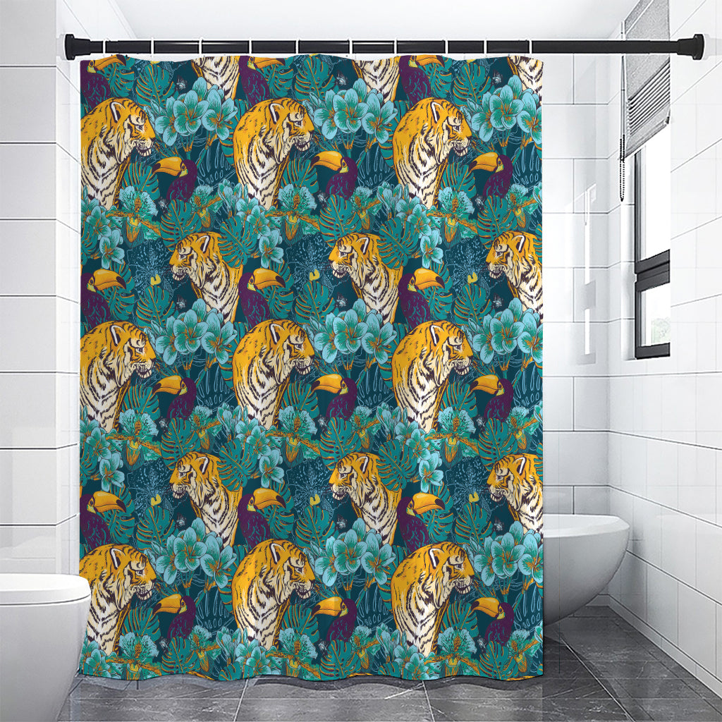 Tiger And Toucan Pattern Print Premium Shower Curtain