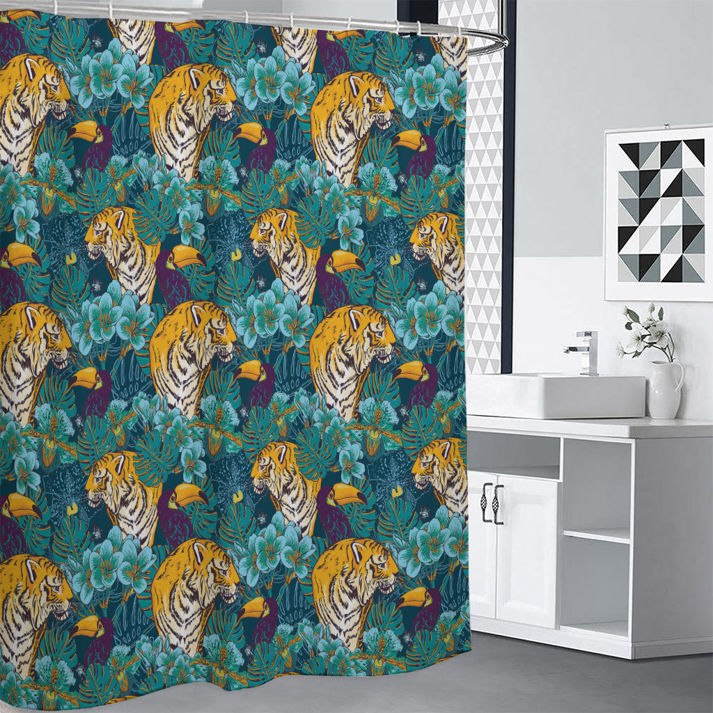 Tiger And Toucan Pattern Print Premium Shower Curtain