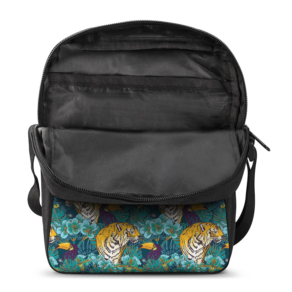 Tiger And Toucan Pattern Print Rectangular Crossbody Bag