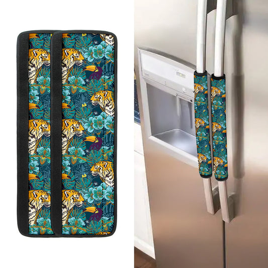 Tiger And Toucan Pattern Print Refrigerator Handle Covers