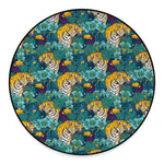 Tiger And Toucan Pattern Print Round Floor Mat