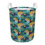 Tiger And Toucan Pattern Print Round Laundry Basket