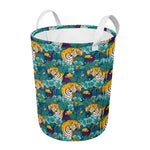 Tiger And Toucan Pattern Print Round Laundry Basket