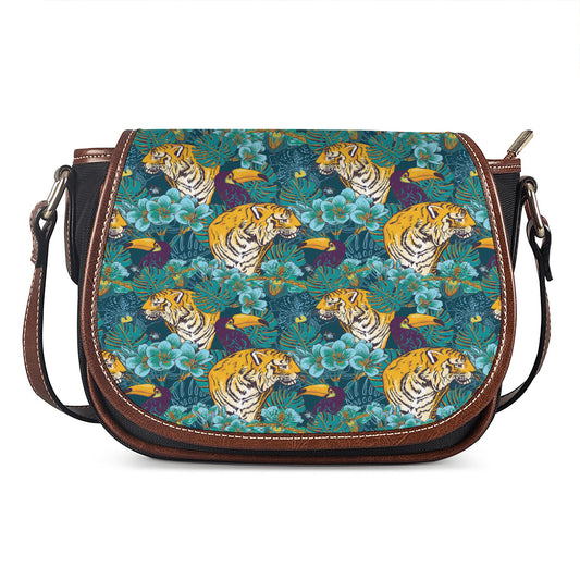 Tiger And Toucan Pattern Print Saddle Bag