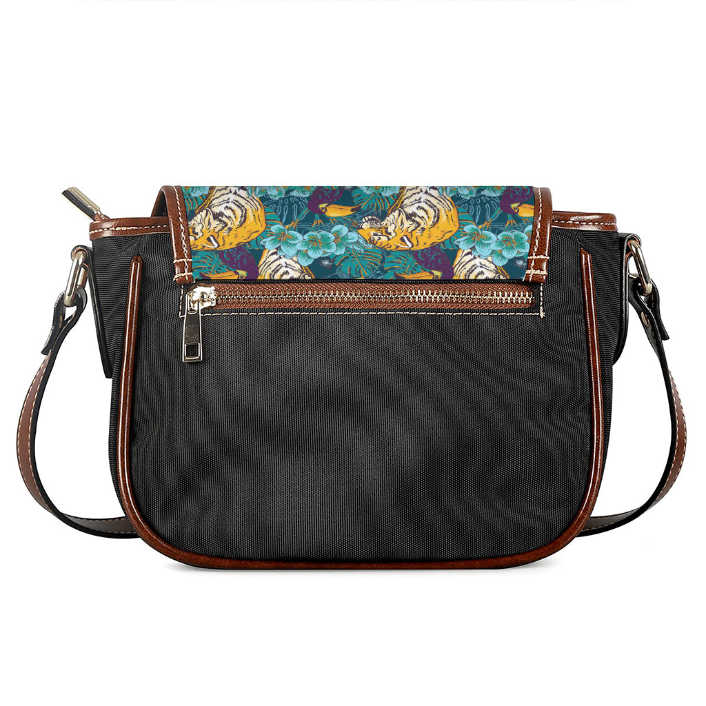 Tiger And Toucan Pattern Print Saddle Bag