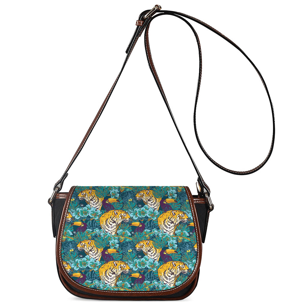 Tiger And Toucan Pattern Print Saddle Bag
