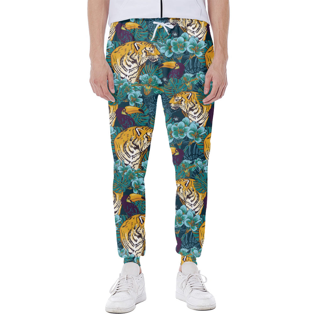 Tiger And Toucan Pattern Print Scuba Joggers