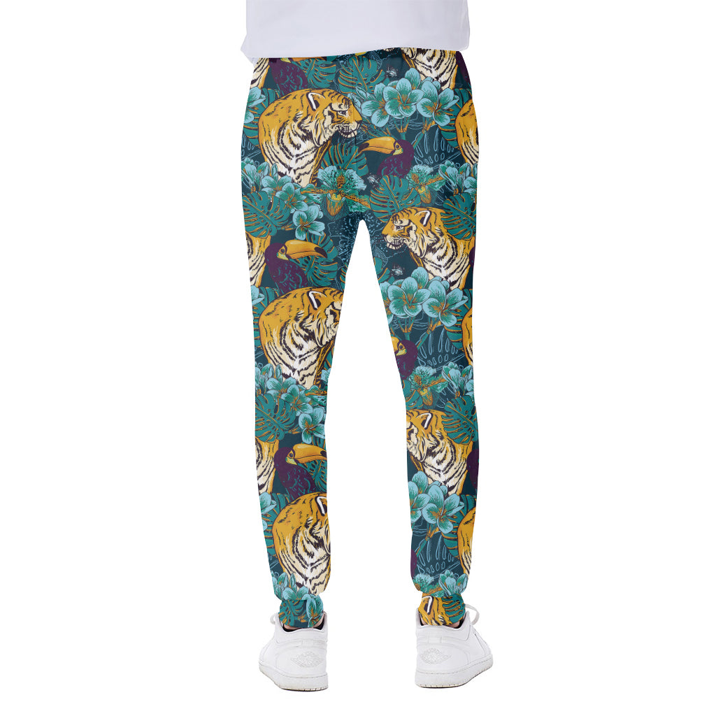 Tiger And Toucan Pattern Print Scuba Joggers