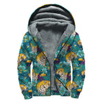 Tiger And Toucan Pattern Print Sherpa Lined Zip Up Hoodie