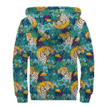 Tiger And Toucan Pattern Print Sherpa Lined Zip Up Hoodie