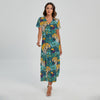 Tiger And Toucan Pattern Print Short Sleeve Maxi Dress