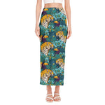 Tiger And Toucan Pattern Print Side Slit Maxi Skirt