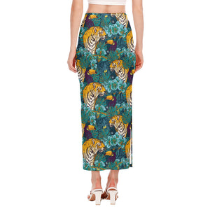 Tiger And Toucan Pattern Print Side Slit Maxi Skirt