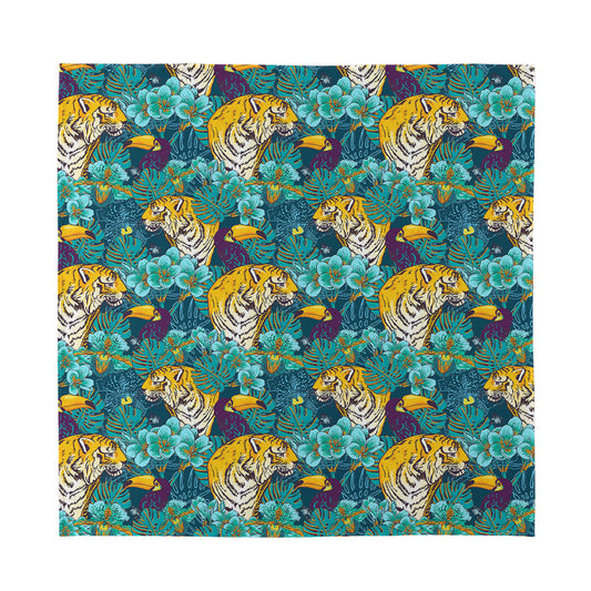 Tiger And Toucan Pattern Print Silk Bandana