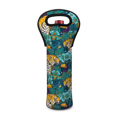 Tiger And Toucan Pattern Print Single Neoprene Wine Tote