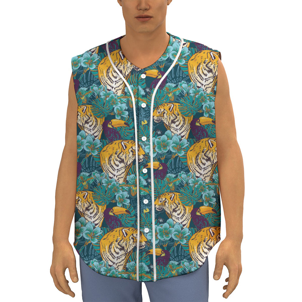 Tiger And Toucan Pattern Print Sleeveless Baseball Jersey