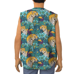 Tiger And Toucan Pattern Print Sleeveless Baseball Jersey