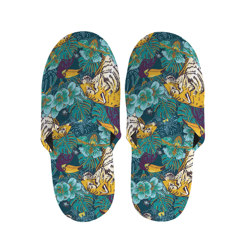 Tiger And Toucan Pattern Print Slippers