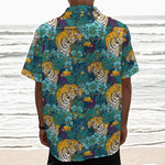 Tiger And Toucan Pattern Print Textured Short Sleeve Shirt