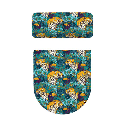 Tiger And Toucan Pattern Print Toilet Lid And Tank Cover Set