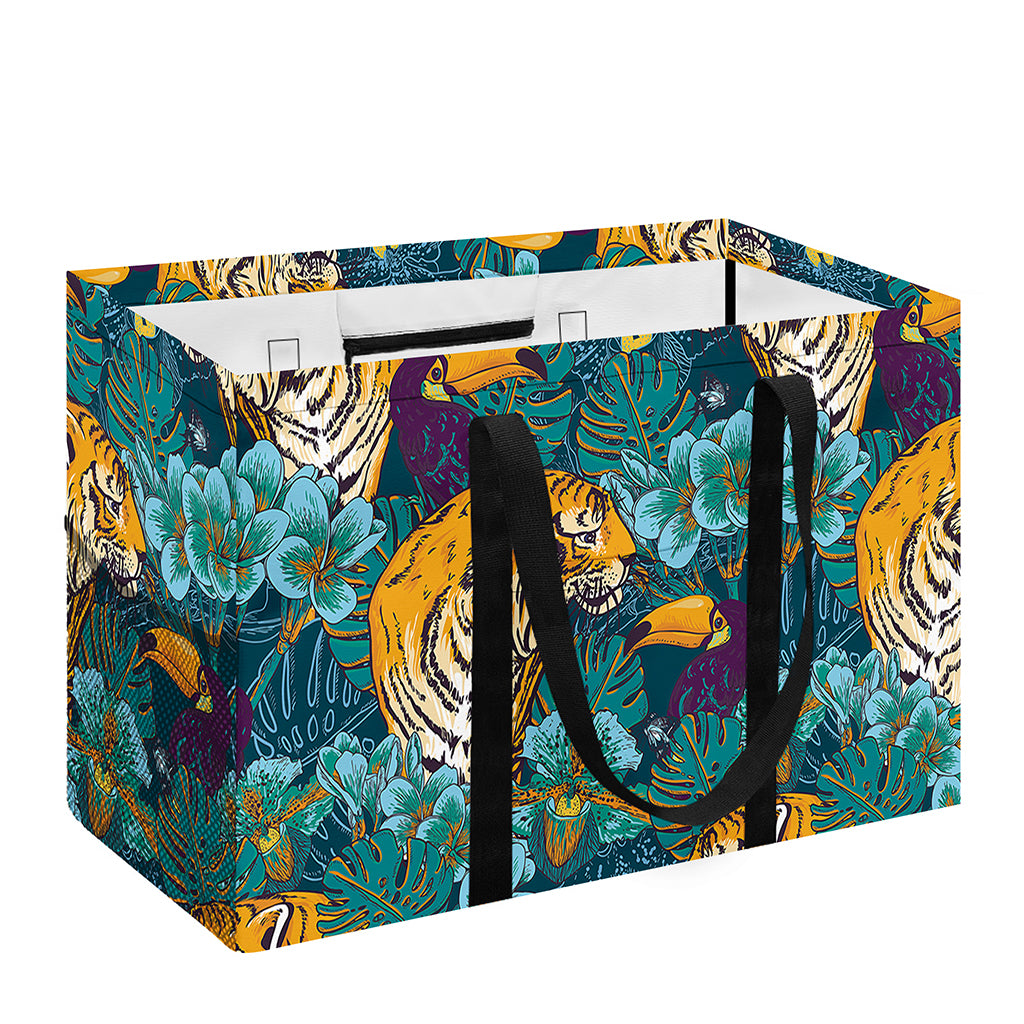 Tiger And Toucan Pattern Print Utility Tote Bag
