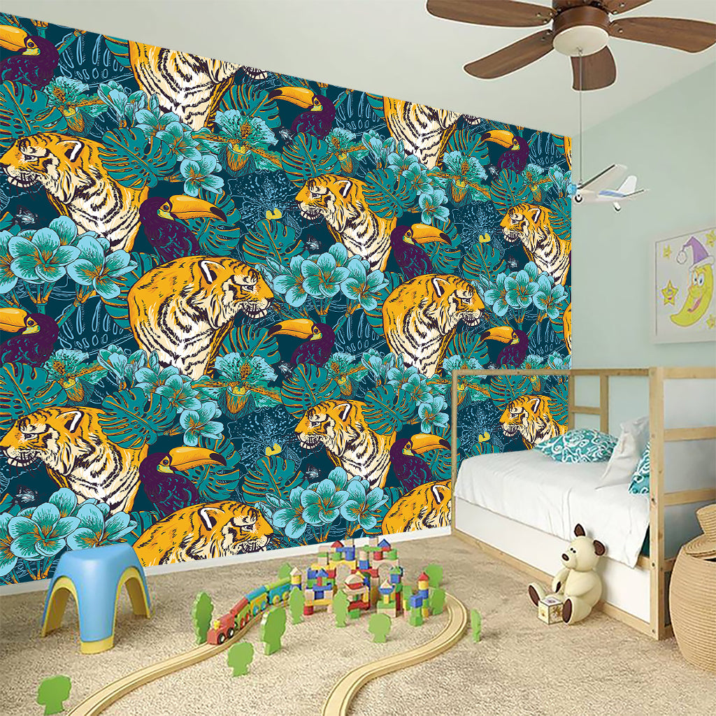 Tiger And Toucan Pattern Print Wall Sticker