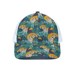 Tiger And Toucan Pattern Print White Mesh Trucker Cap