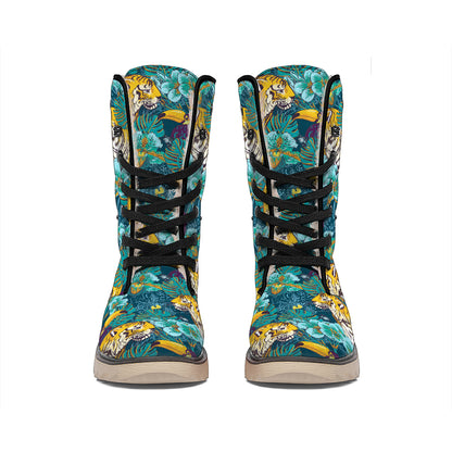 Tiger And Toucan Pattern Print Winter Boots