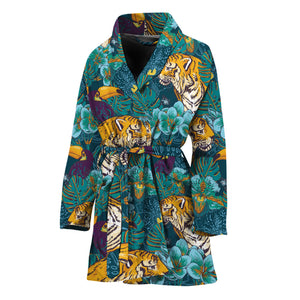 Tiger And Toucan Pattern Print Women's Bathrobe