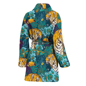 Tiger And Toucan Pattern Print Women's Bathrobe