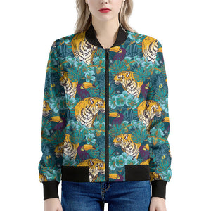 Tiger And Toucan Pattern Print Women's Bomber Jacket