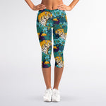Tiger And Toucan Pattern Print Women's Capri Leggings
