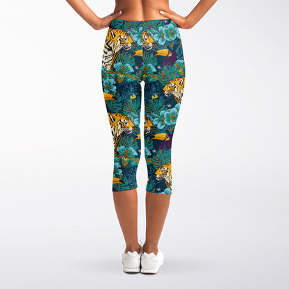 Tiger And Toucan Pattern Print Women's Capri Leggings