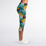 Tiger And Toucan Pattern Print Women's Capri Leggings