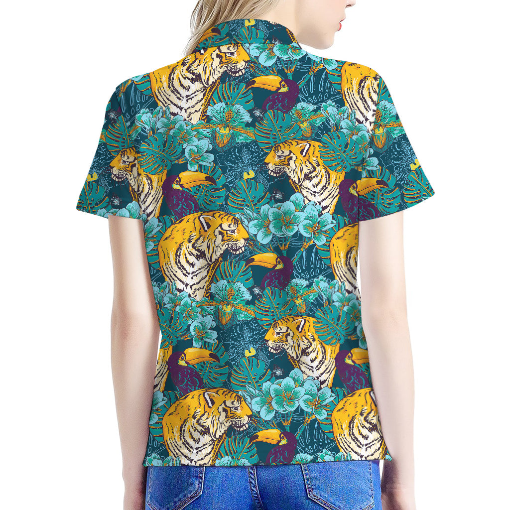 Tiger And Toucan Pattern Print Women's Polo Shirt