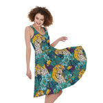 Tiger And Toucan Pattern Print Women's Sleeveless Dress
