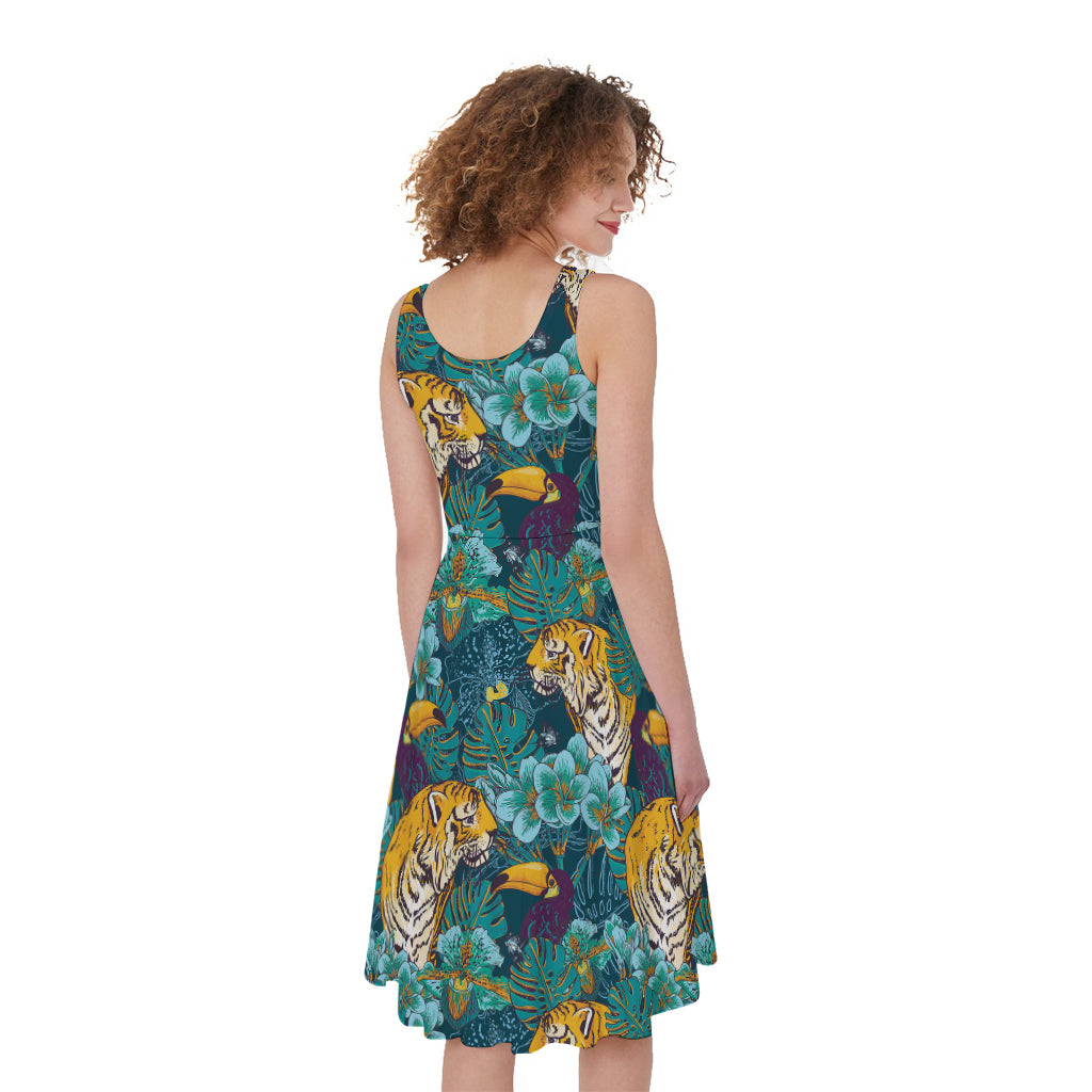 Tiger And Toucan Pattern Print Women's Sleeveless Dress